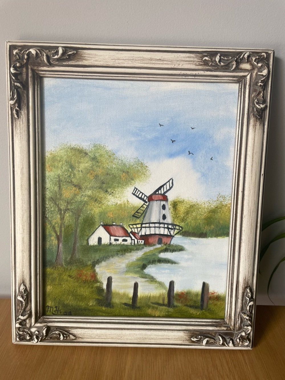 Windmill Landscape Framed Textured Art Print on Canvas Limited Edition 8 x 10